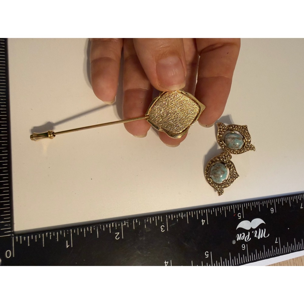 Vintage Sarah Coventry Gold Tone Faux Turquoise Pearl Stick Pin Earrings Set - Picture 7 of 7